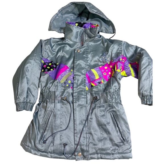 Everest Sport Jackets & Blazers - Everest Sport Ski Jacket 40 Silver Neon Geometric Vintage 100 Nylon